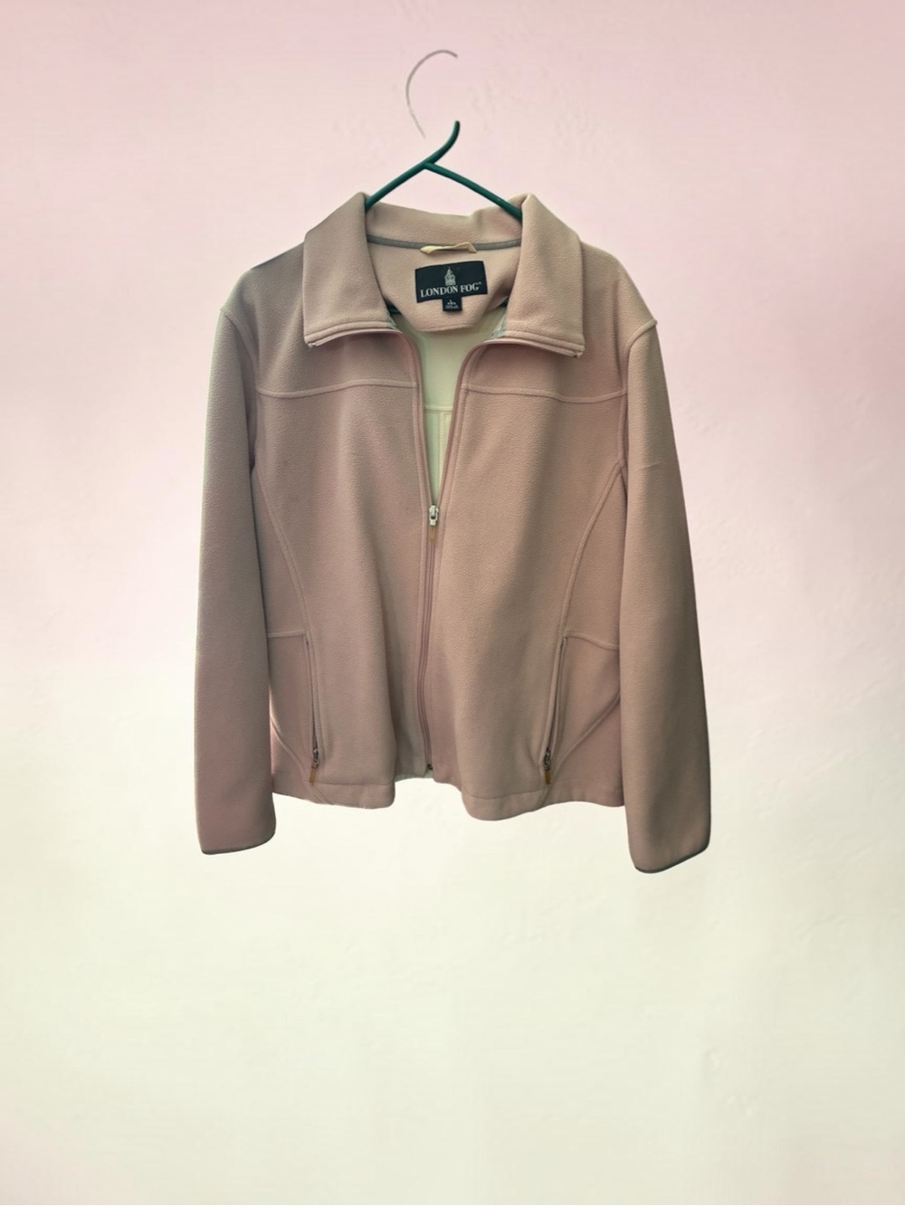 London Fog Women's Blush Pink Zip-Up Fleece Bomber Jacket
